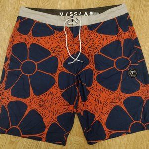 Navy Blue Orange Flowers Vissla Board Shorts